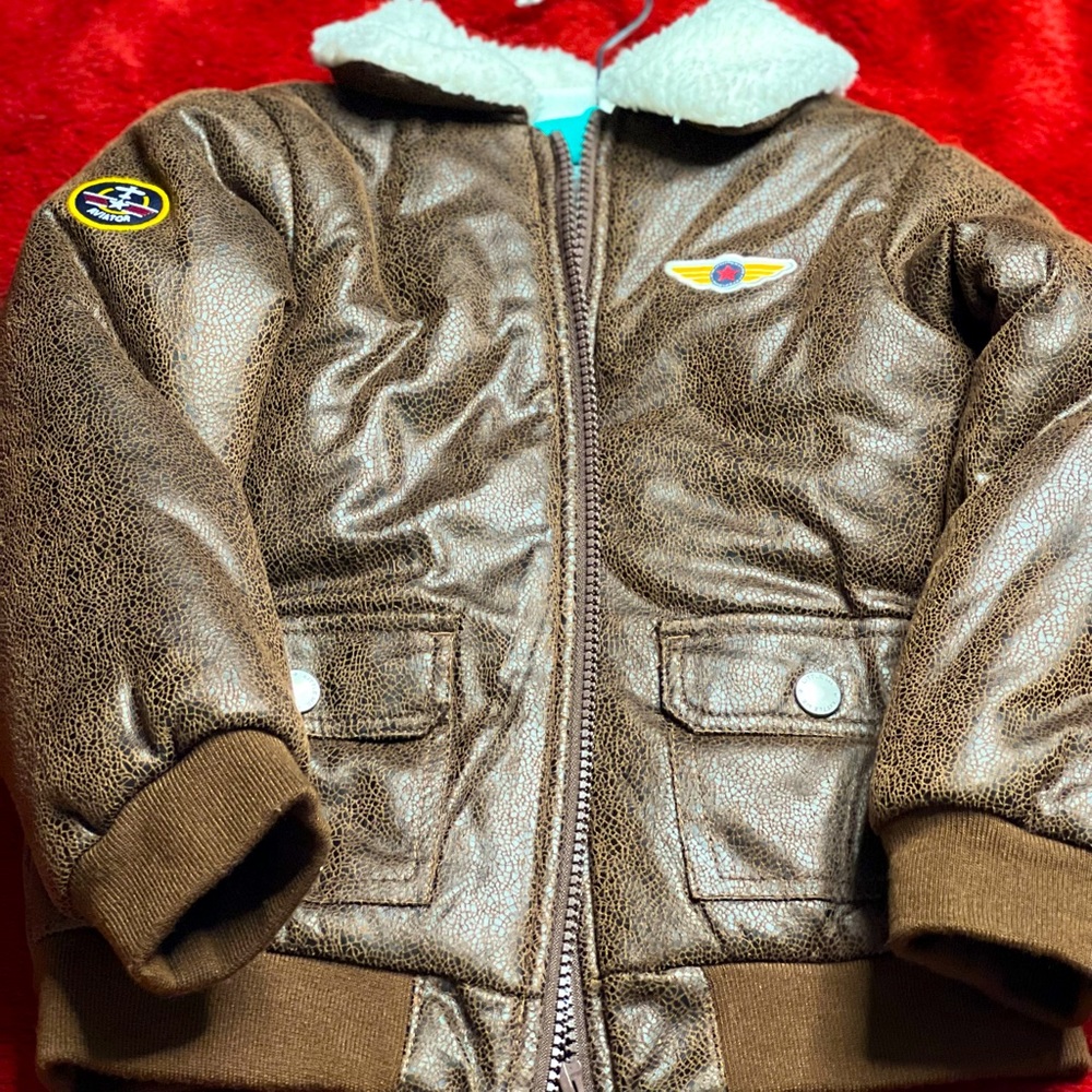 Little Me Toddler Size 3T Vegan Leather Aviator Bomber Jacket